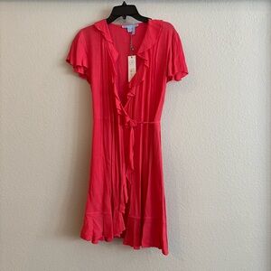 ❗️FINAL❗️NWT Draper James Coral Red Ruffle Wrap Dress Short Sleeves 12